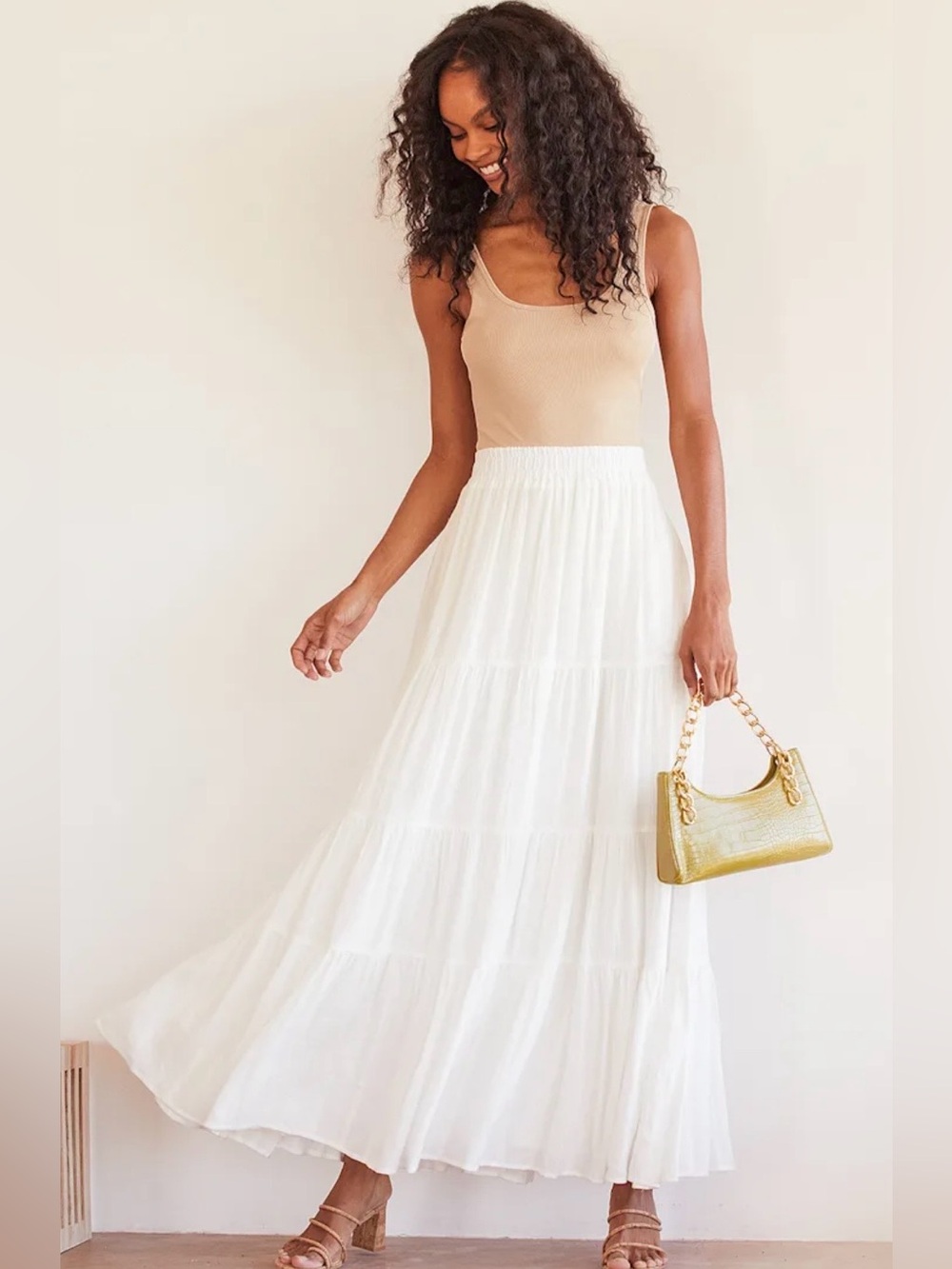 Rue21 White Tiered Maxi Skirt - Flowing Summer Style size M 100% cotton